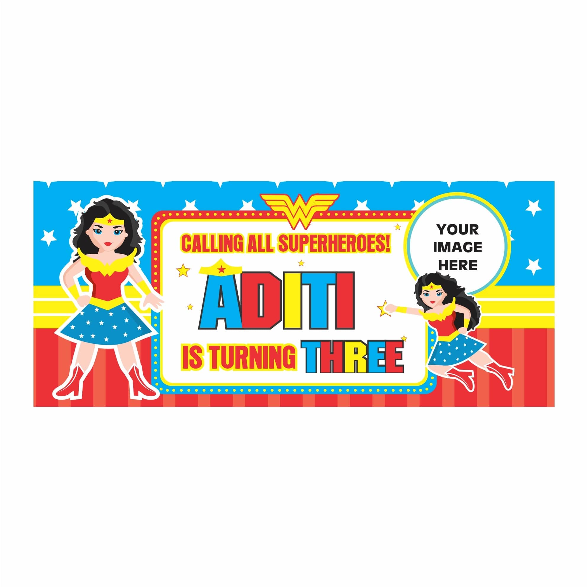 Personalized Wonder Woman Theme Banner 30in ALL PARTY SUPPLIES Pretty UR Party   
