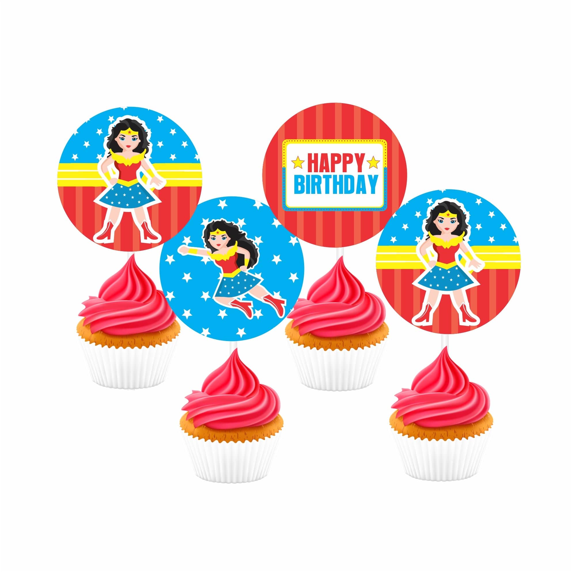 Wonder Woman Theme Cupcake Toppers THEME PARTIES Pretty UR Party   