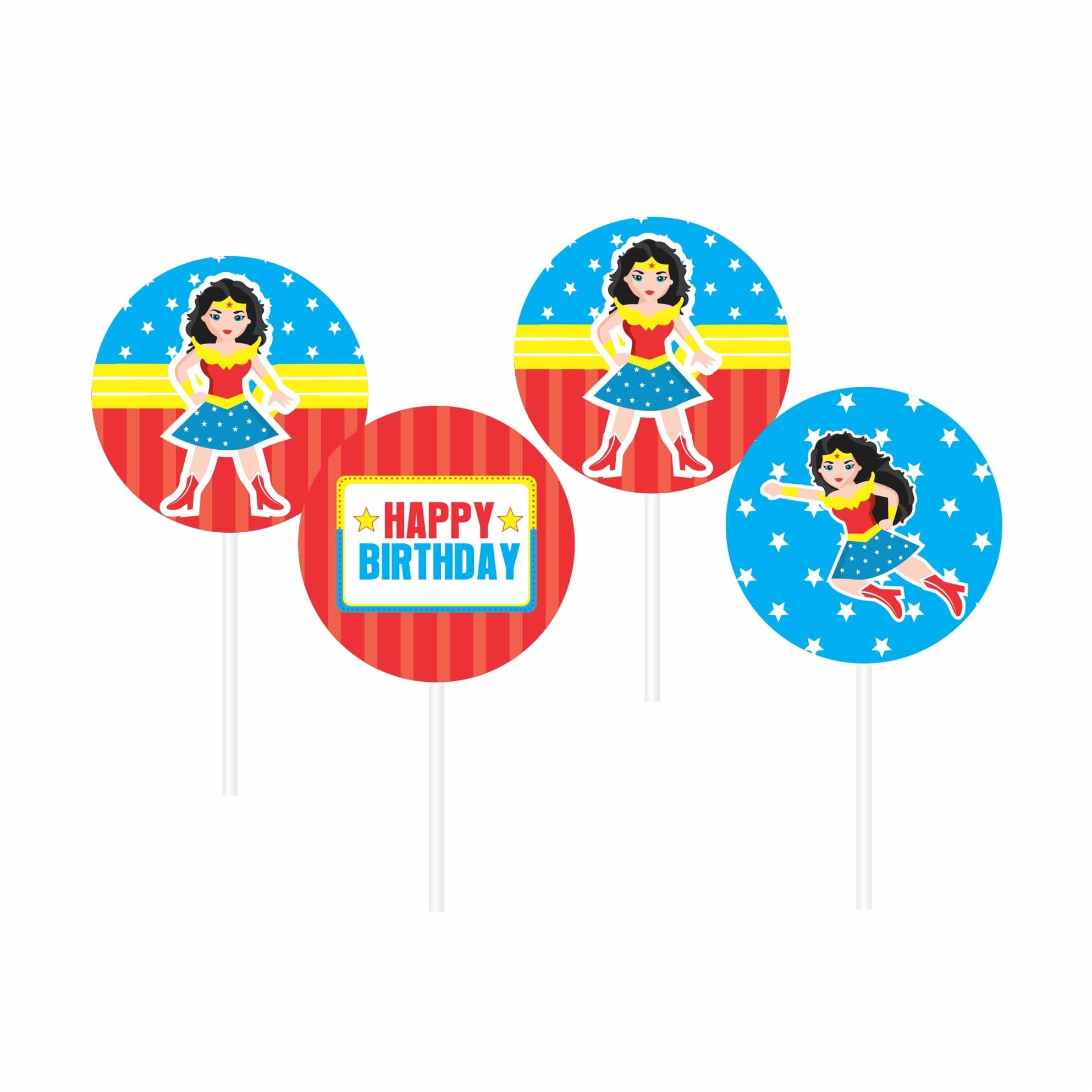 Wonder Woman Theme Cupcake Toppers THEME PARTIES Pretty UR Party   