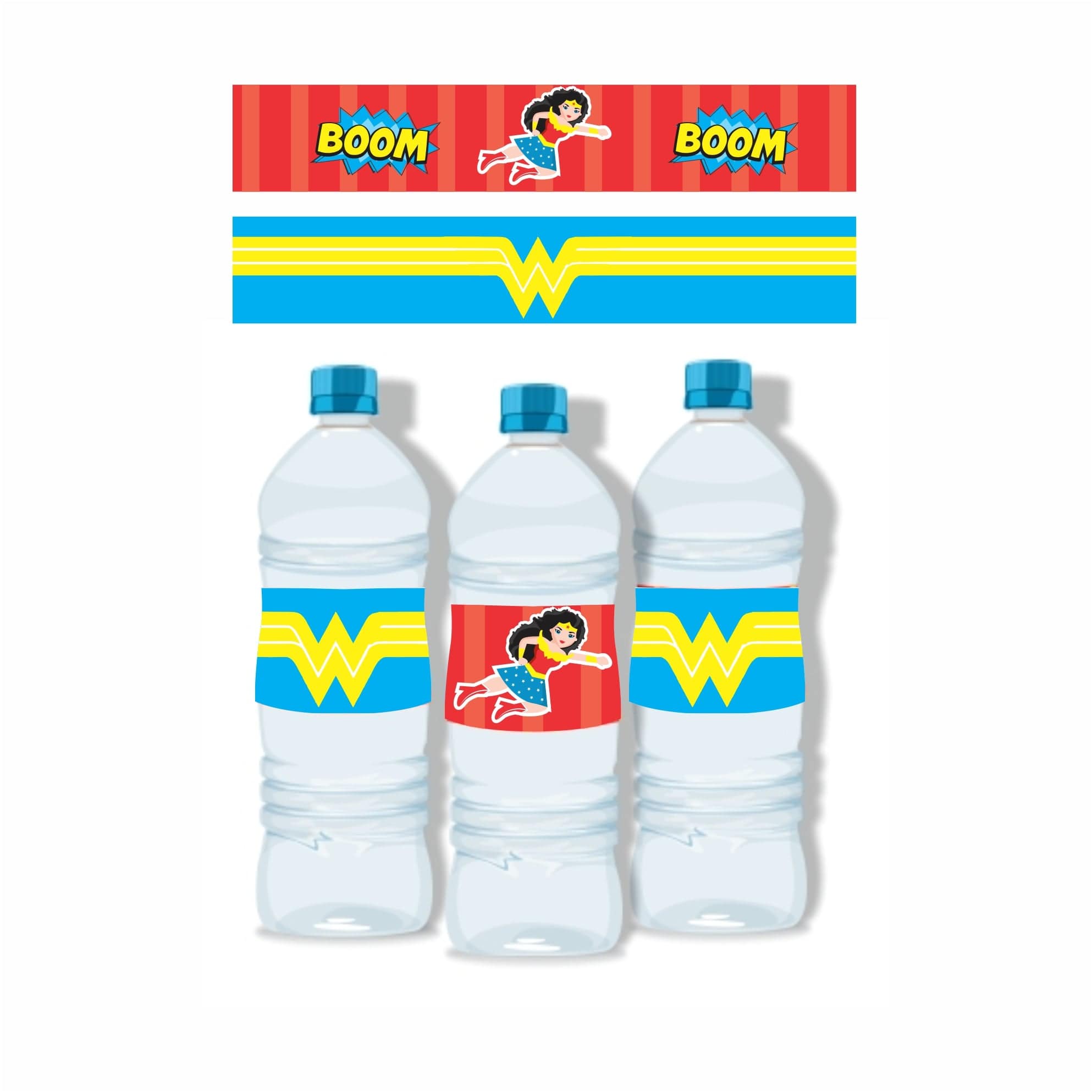 Wonder Woman Theme Water Bottle Labels THEME PARTIES Pretty UR Party   