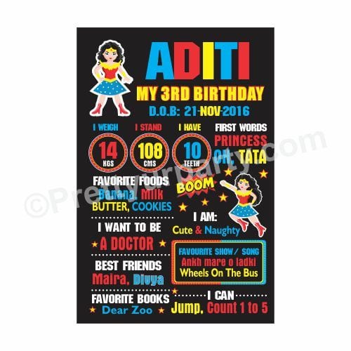 Wonder Woman Theme Chalkboard Poster PERSONALISED Pretty UR Party   