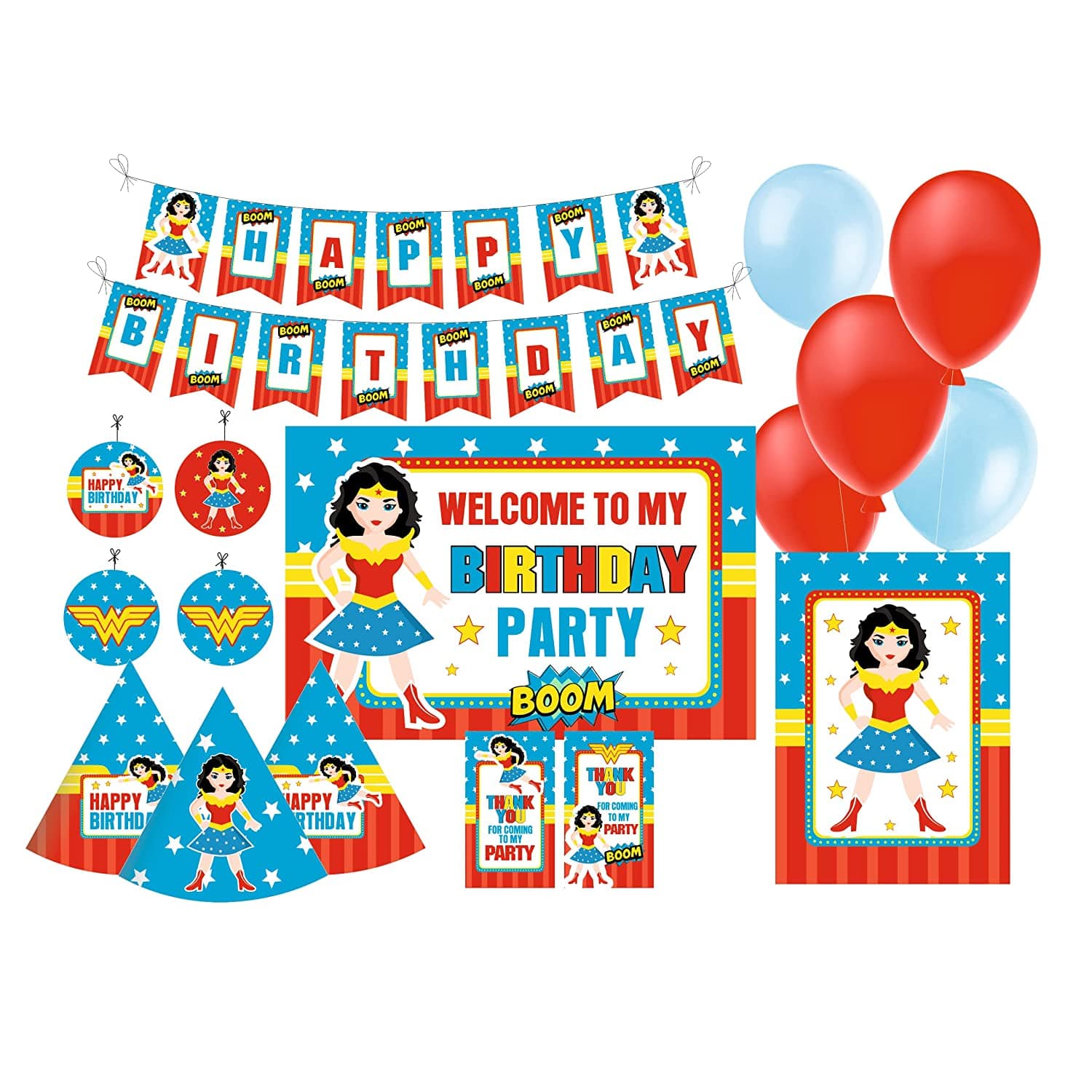 Wonder Woman Party Decorations Kit - 80 pieces Combo Pack BIRTHDAYS Pretty UR Party   