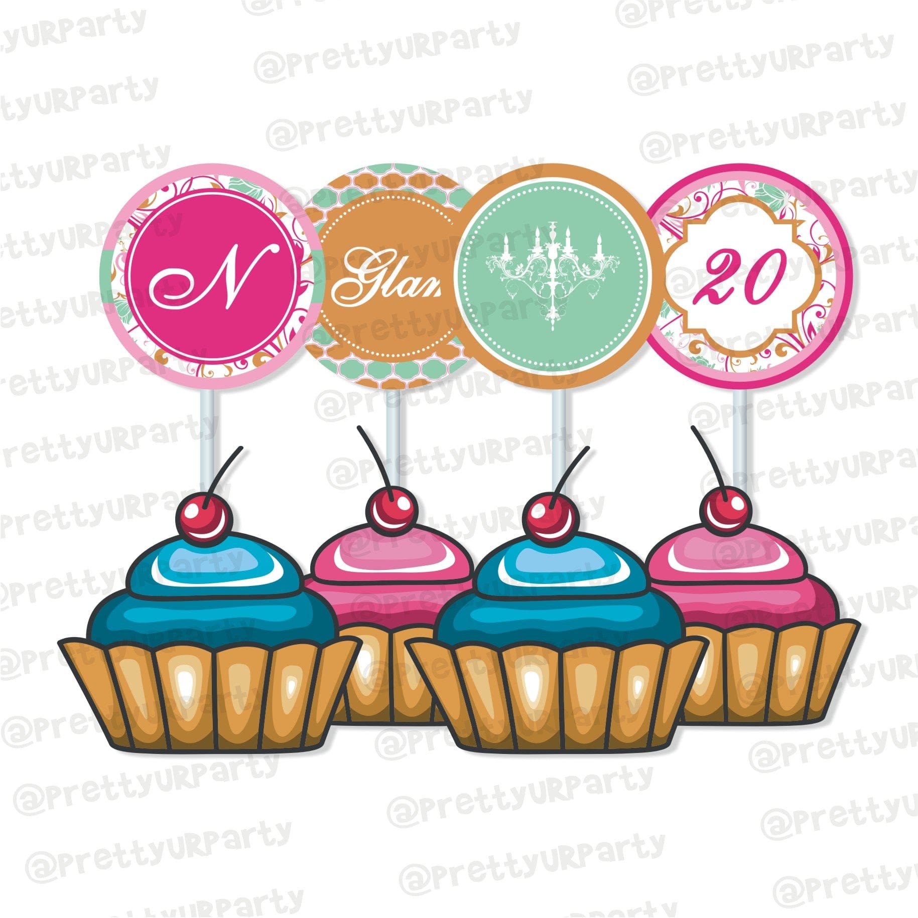 Glam Shopping Cupcake Toppers 