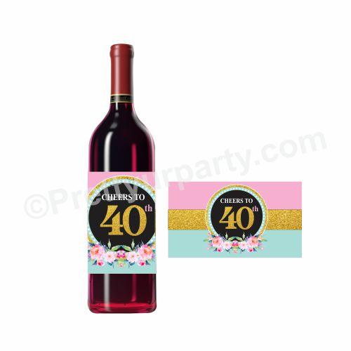 Personalized 40th Birthday Wine Label THEME PARTIES Pretty UR Party   