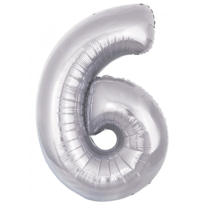 6 Number foil Balloon THEME PARTIES Pretty UR Party 16 inch Silver 