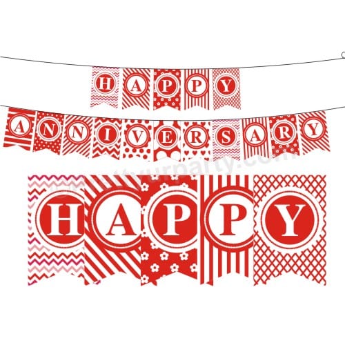 Red and White Happy Anniversary Bunting DECORATIONS Pretty UR Party Default Title  