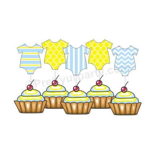 Yellow and Blue Onesie Cupcake Topper HANDCRAFTED Pretty UR Party   