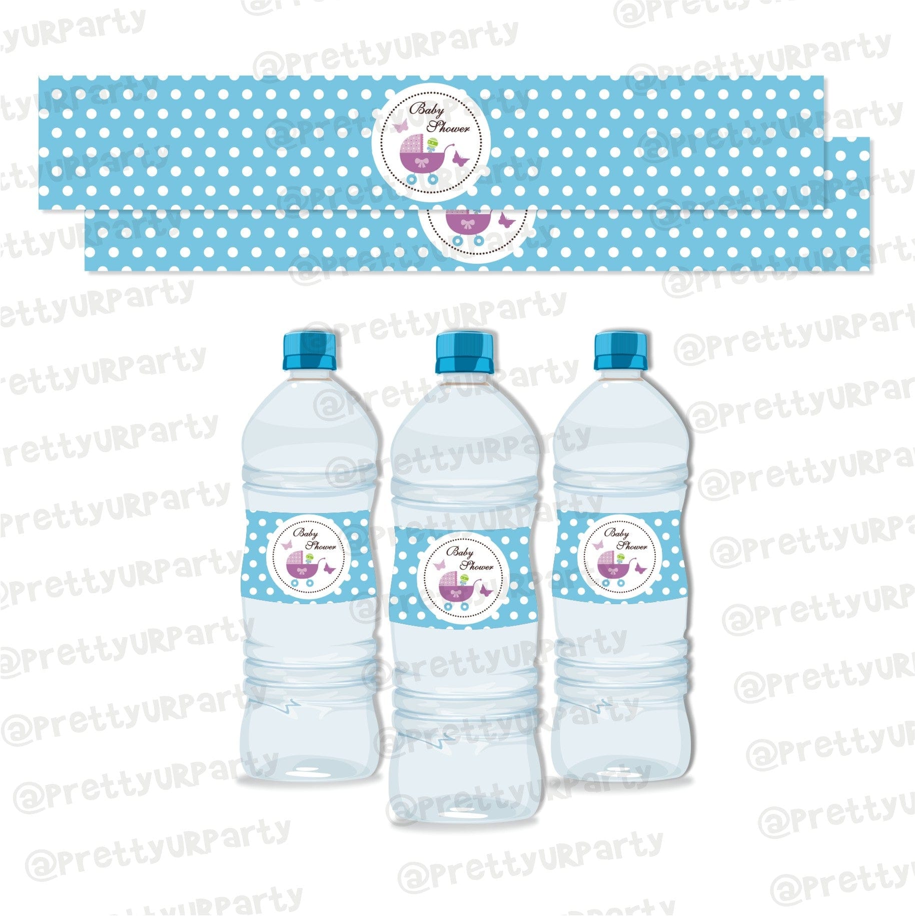 Purple and Green Water Bottle Labels BABY SHOWER Pretty UR Party Default Title  