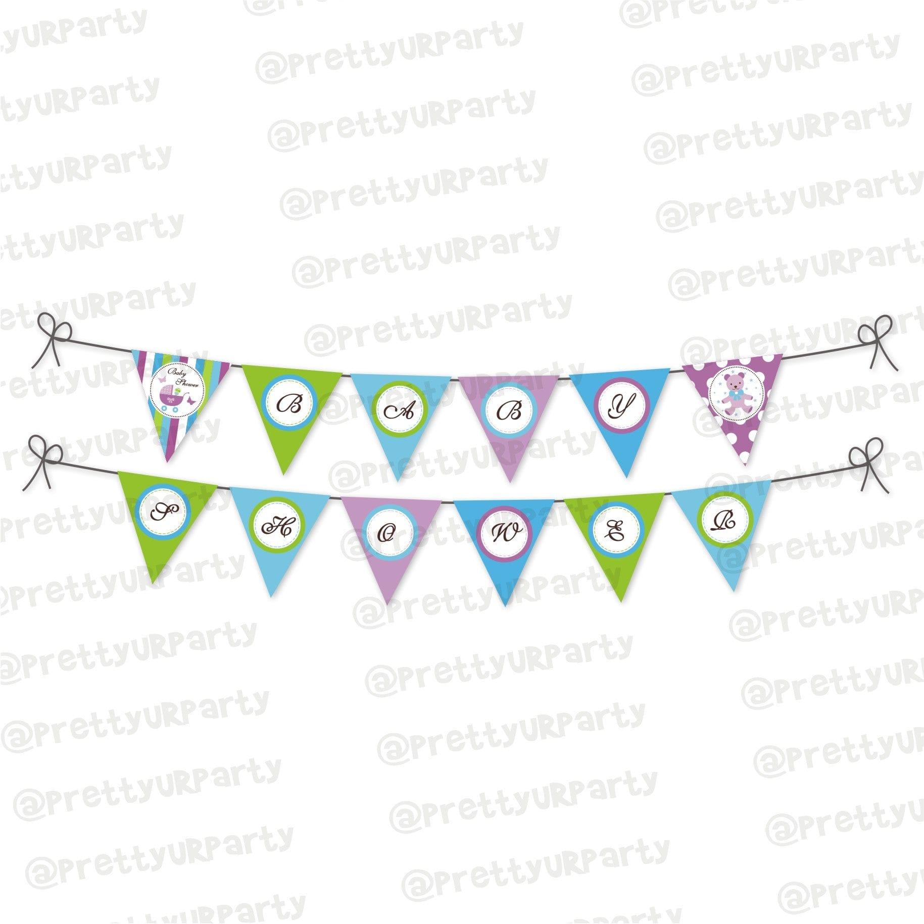 Purple and Green Baby shower Bunting ALL PARTY SUPPLIES Pretty UR Party Default Title  