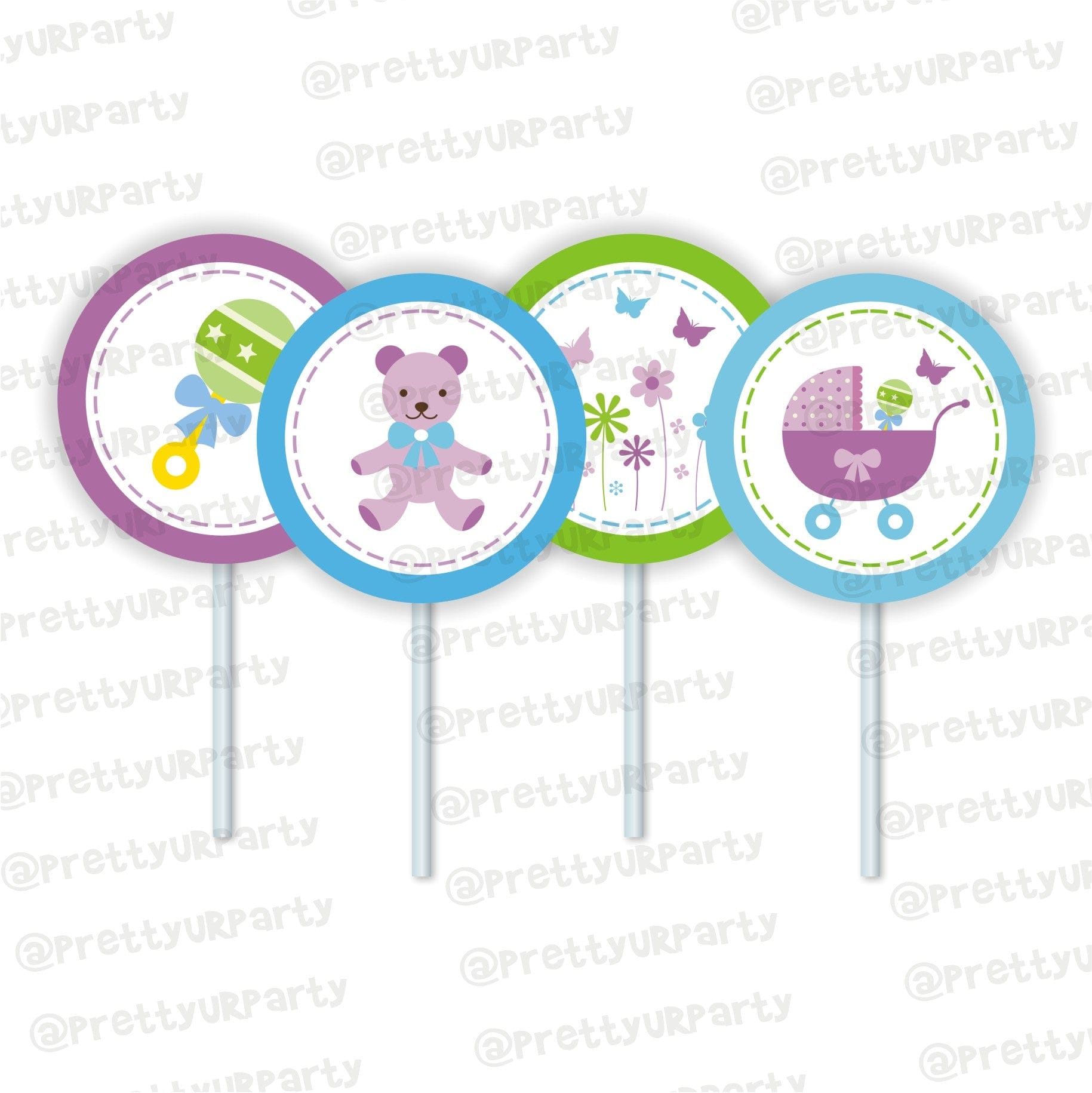 Purple and Green theme Cupcake Toppers BABY SHOWER Pretty UR Party Default Title  