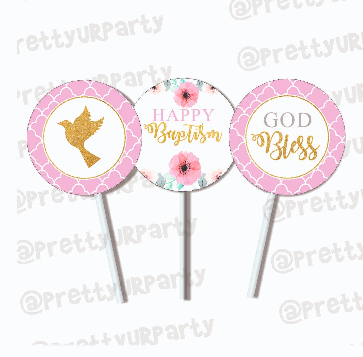 Baptism Pink Theme Cupcake / Food Toppers ALL PARTY SUPPLIES Pretty UR Party Default Title  