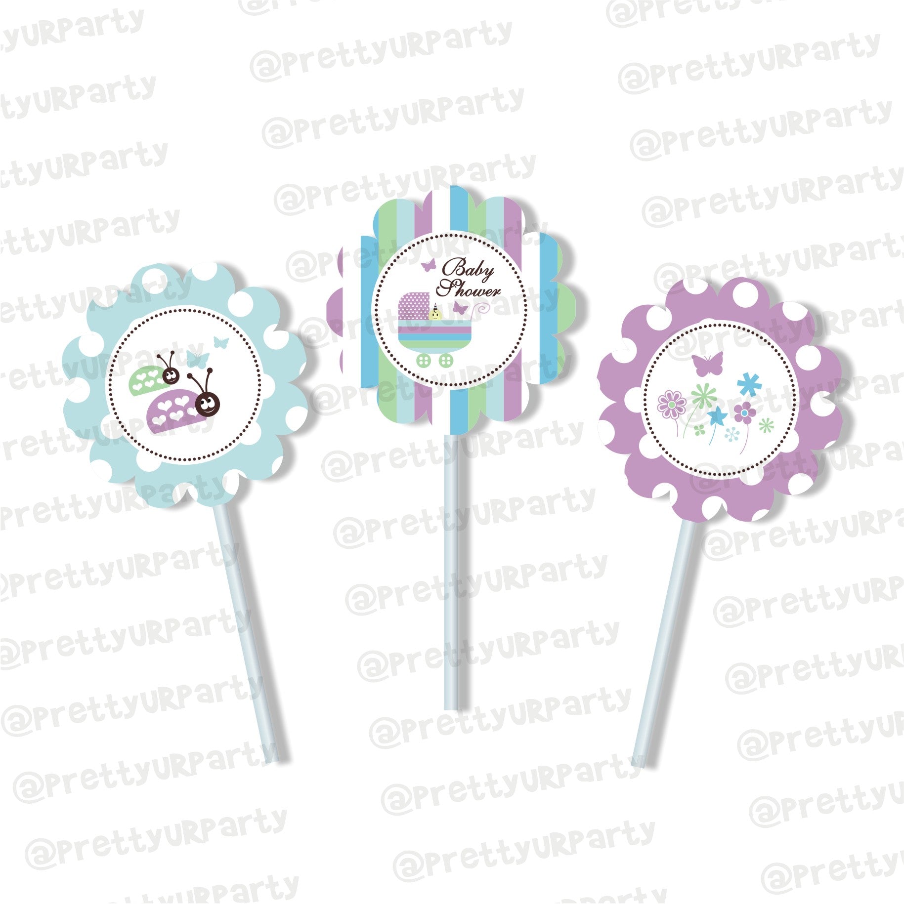 Blue and Purple  Cupcake / Food Toppers BABY SHOWER Pretty UR Party Default Title  