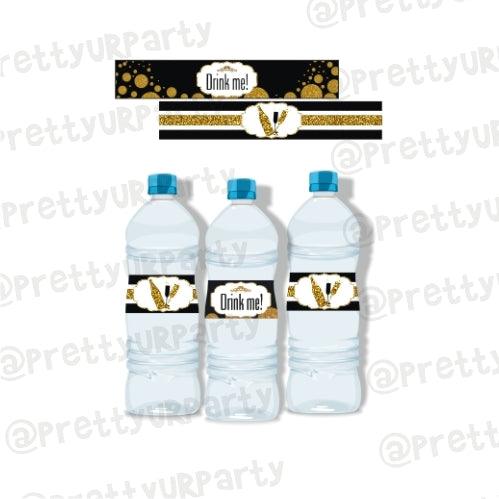 Gold and black New Year Water Bottle Labels ALL PARTY SUPPLIES Pretty UR Party Default Title  