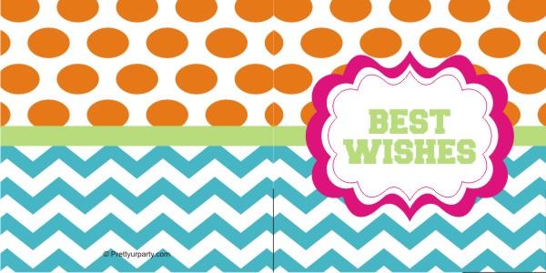 Custom Best Wishes Orange Polka & Stripes PERSONALISED Pretty UR Party Flat, Non Folded 270 GSM Glossy 50 Best Wishes Cards