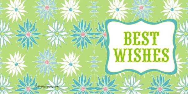 Custom Best Wishes Green & Blue Floral PERSONALISED Pretty UR Party Flat, Non Folded 270 GSM Glossy 50 Best Wishes Cards