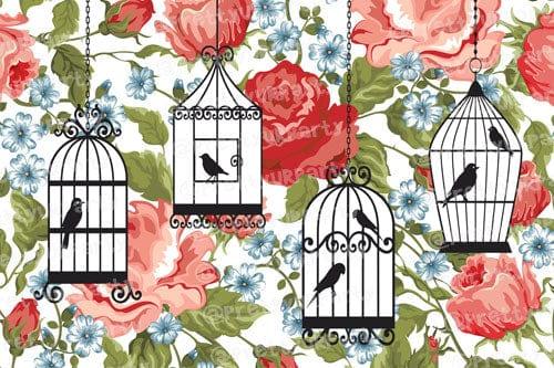 Red Floral with multi bird cage Placemats TABLEWARE Pretty UR Party Set of 6 without Coasters  