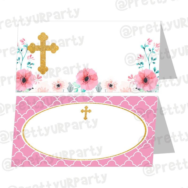 Baptism Pink Theme Food Labels / Buffet Table Cards ALL PARTY SUPPLIES Pretty UR Party Default Title  