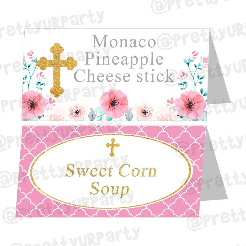 Baptism Pink Theme Food Labels / Buffet Table Cards ALL PARTY SUPPLIES Pretty UR Party   