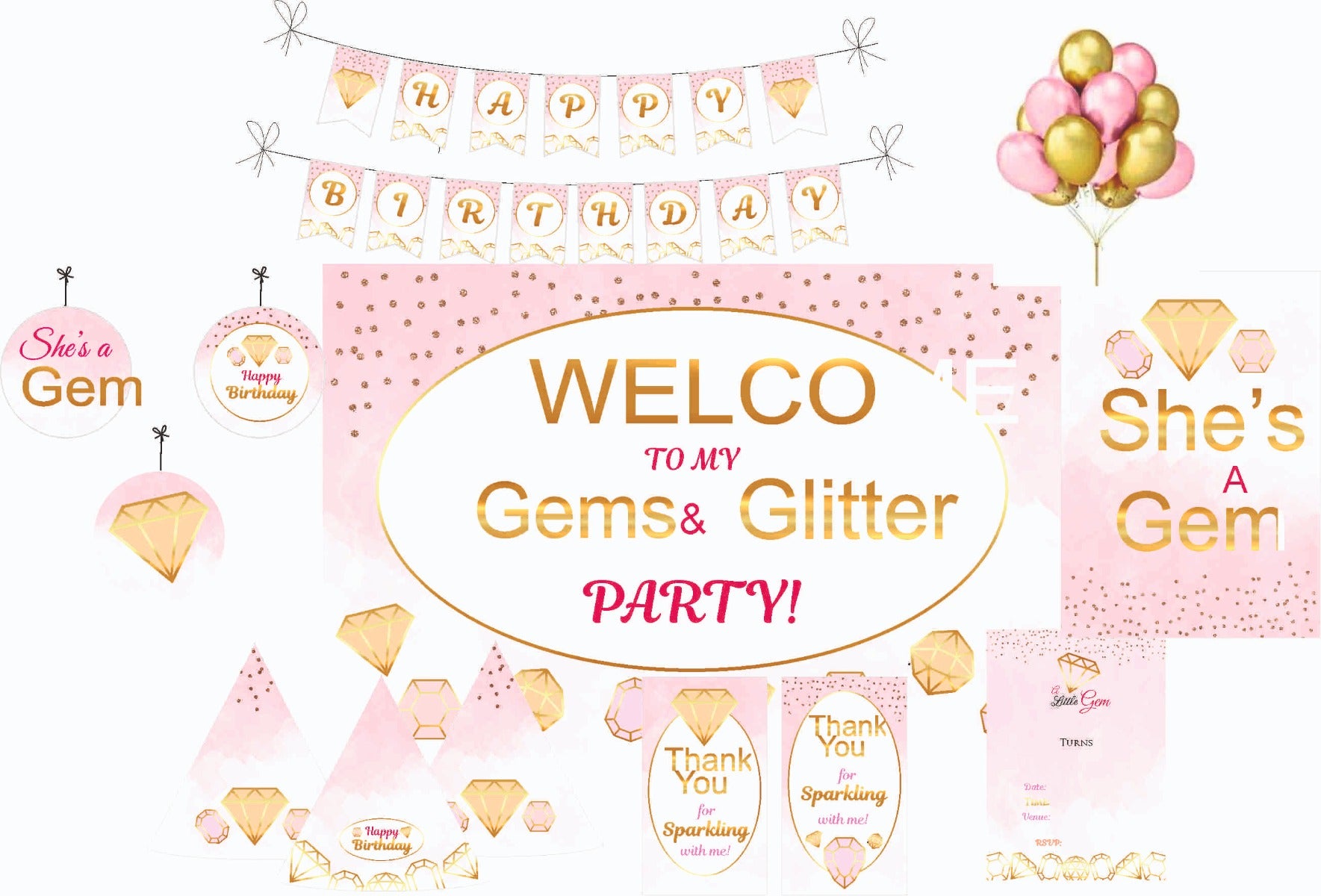 Gem and Glitter Party Decorations - 90 Pieces PACKAGES Pretty UR Party Default Title  