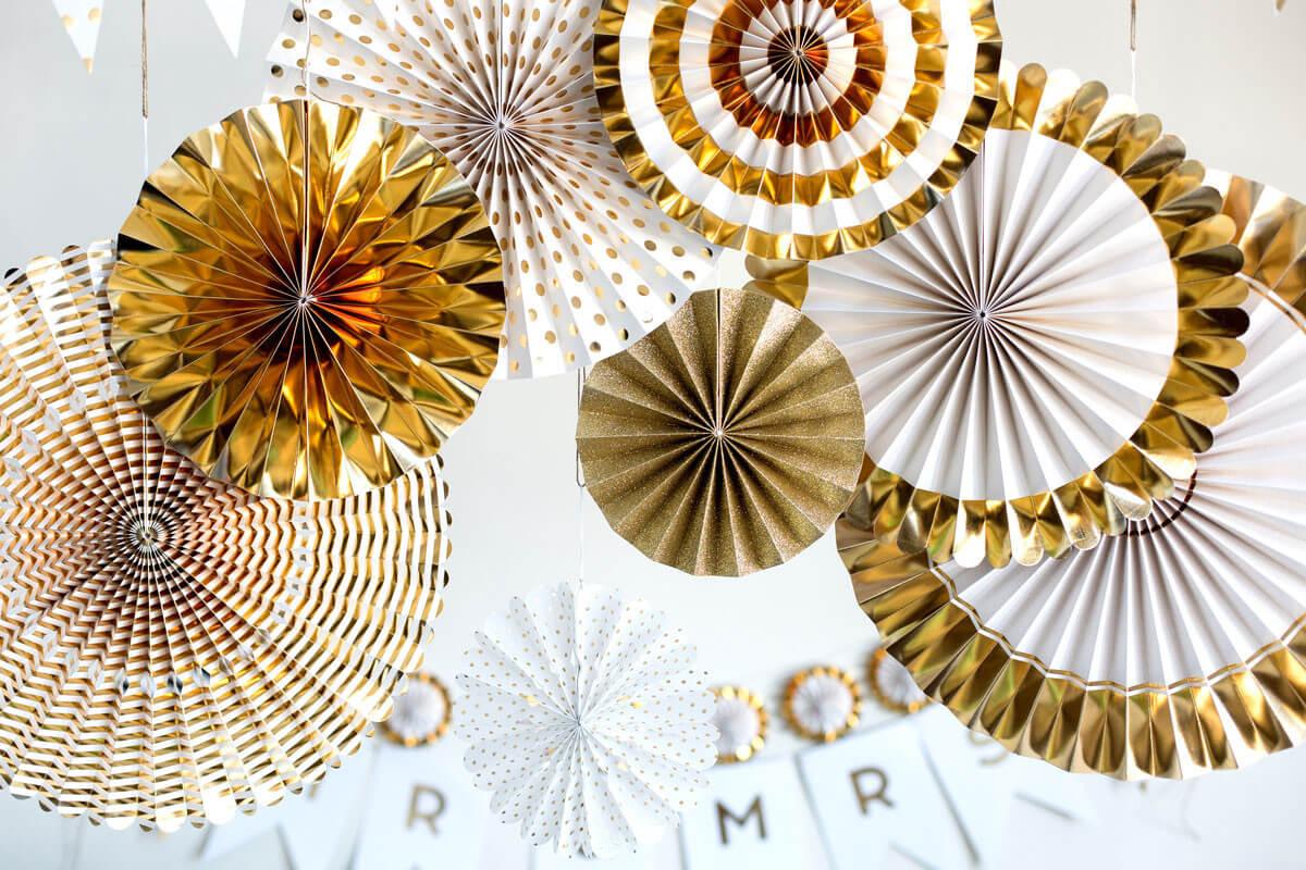 Gold Foil and Paper Fans ALL PARTY SUPPLIES Pretty UR Party   