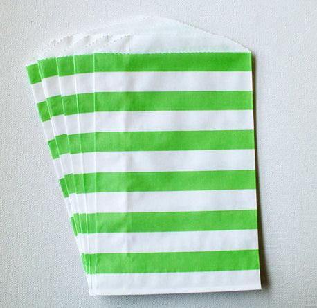 Green Striped Favor Bags ACCESSORIES Pretty UR Party   