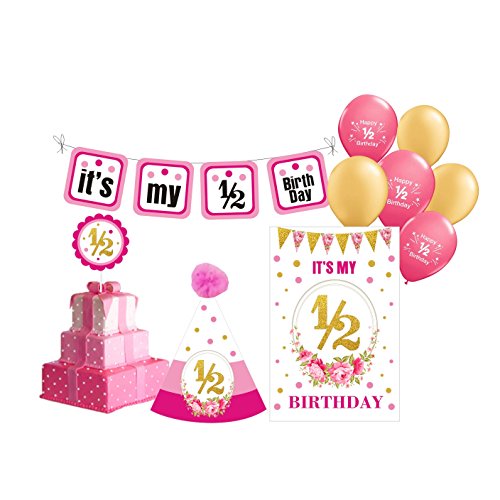 Half Birthday Decorations for Girls, Rose Gold Baby Girls 1/2 Birthday  Decorations Cake Topper Happy Birthday Banner, for 6 Months, Half Year  Birthday