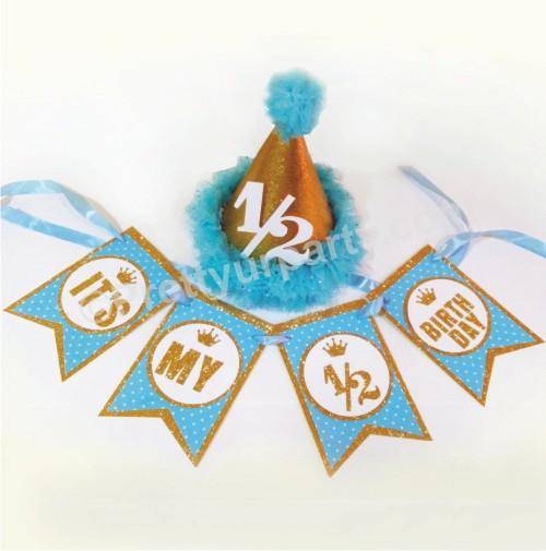 Half Birthday Cap and Bunting Set - Blue ALL PARTY SUPPLIES Pretty UR Party   