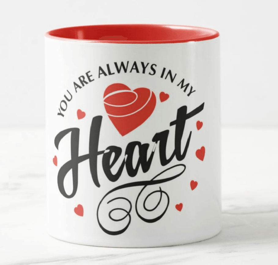 Always in My Heart Valentines Mug - Rim and Inside Red ALL PARTY SUPPLIES Pretty UR Party   