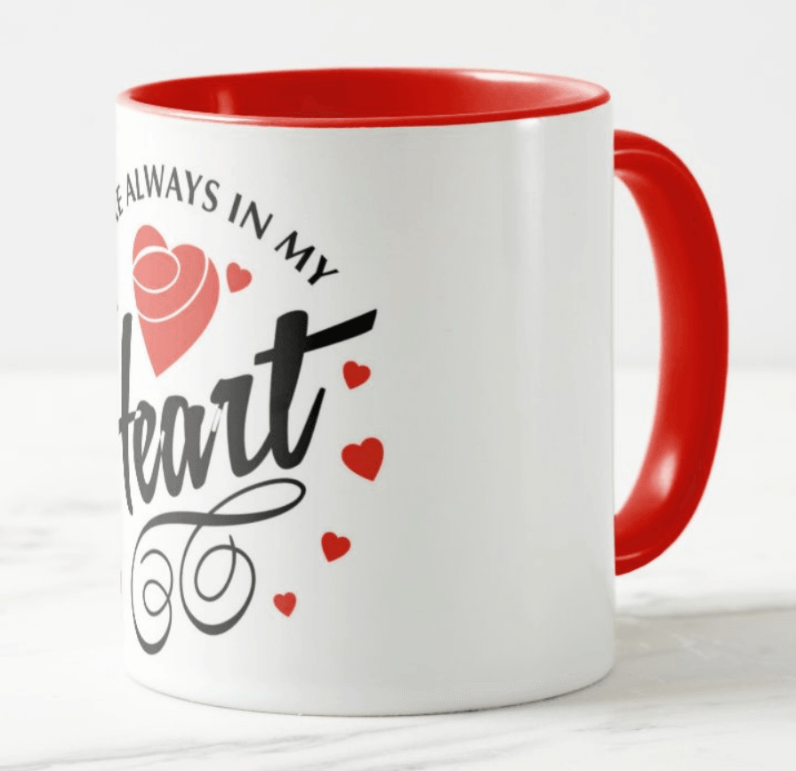 Always in My Heart Valentines Mug - Rim and Inside Red ALL PARTY SUPPLIES Pretty UR Party   
