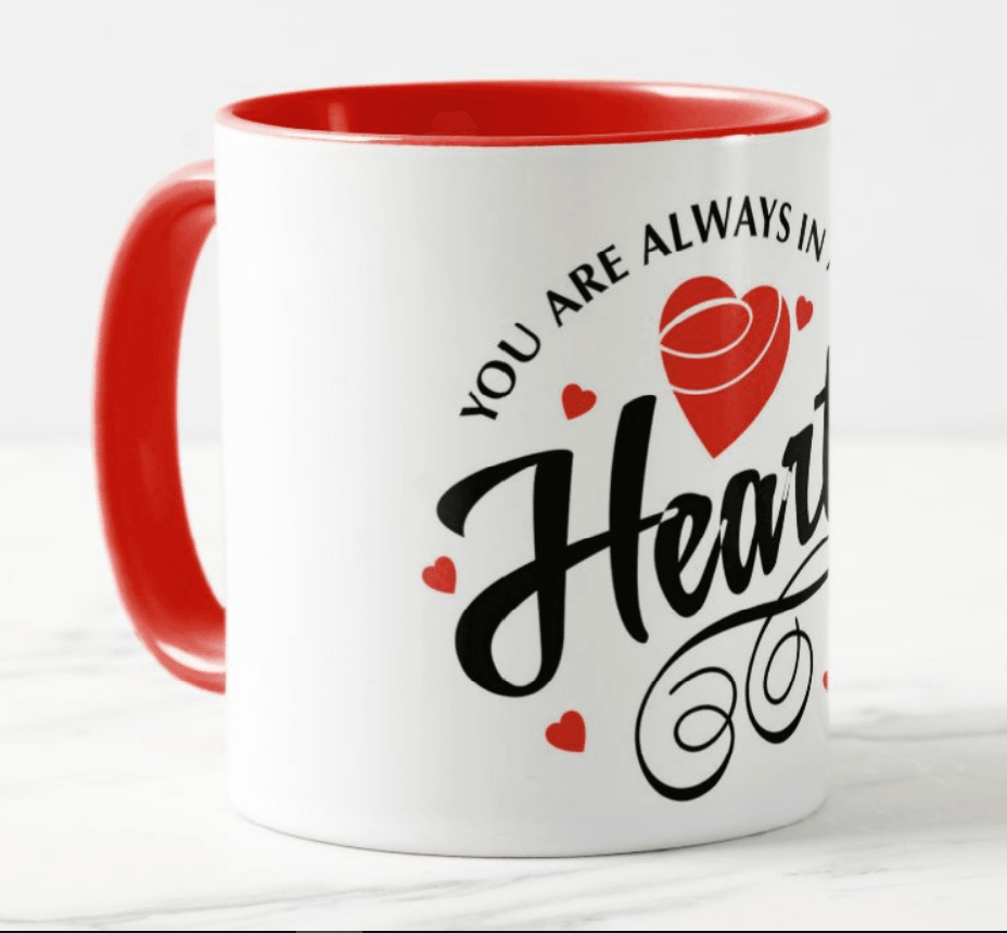 Always in My Heart Valentines Mug - Rim and Inside Red ALL PARTY SUPPLIES Pretty UR Party   