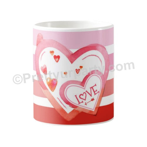 Happy Valentines Day Heart with Stripes Mug ALL PARTY SUPPLIES Pretty UR Party   