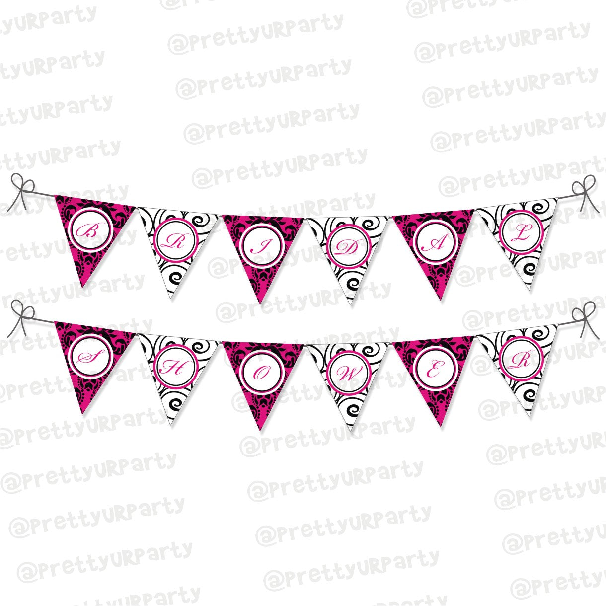 Hot Pink Damask Theme Bunting BABY SHOWER Pretty UR Party Default Title  