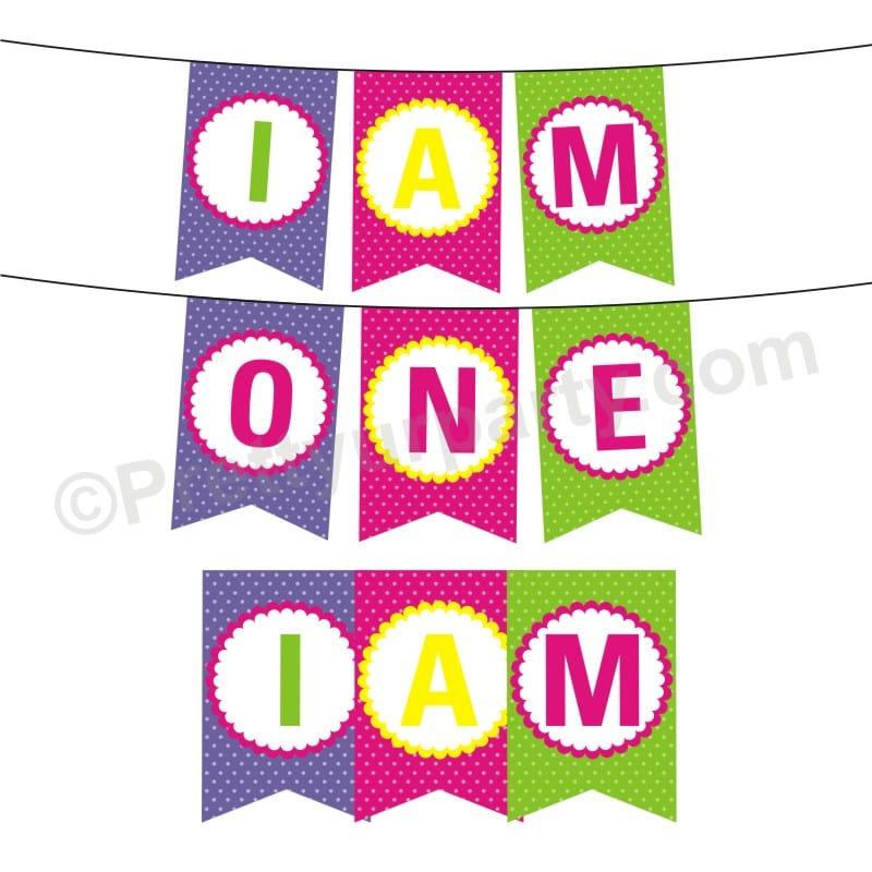 Purple,Pink, Green I am One Bunting THEME PARTIES Pretty UR Party Default Title  