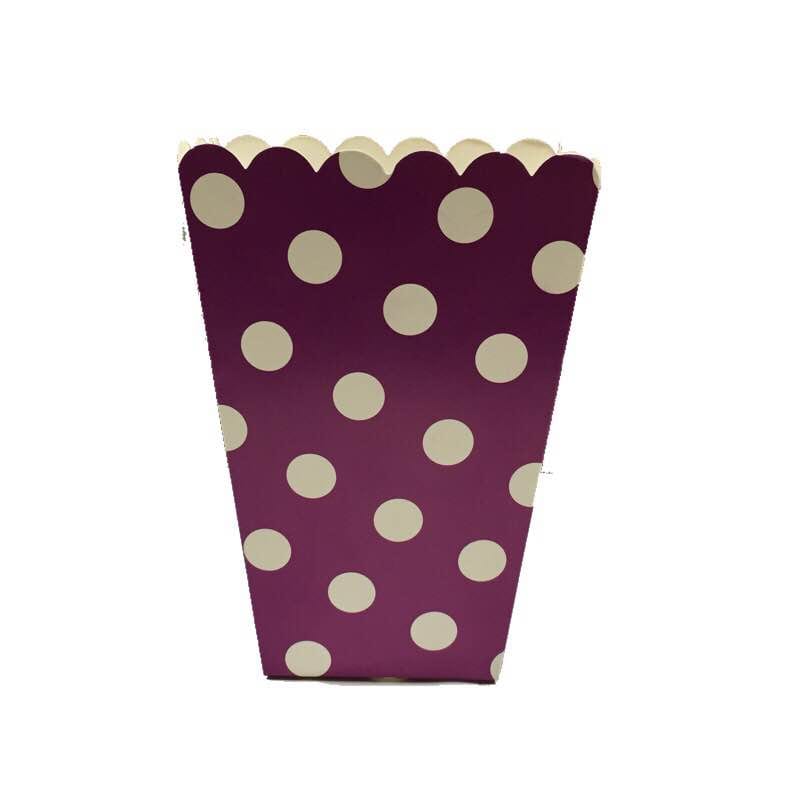 Purple Big Polka Dot Popcorn Box - Pack of 6 ACCESSORIES Pretty UR Party   