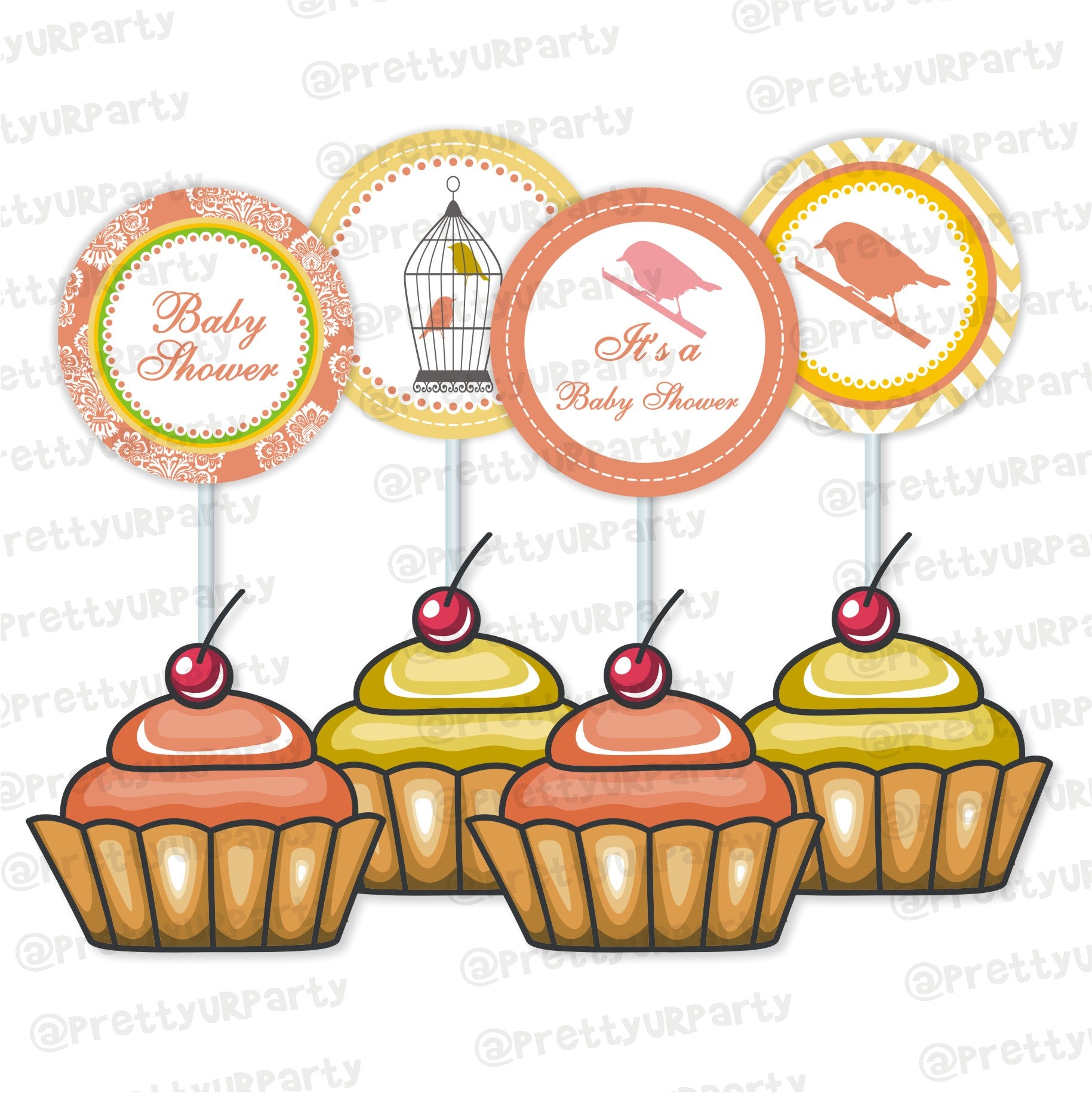 Little Bird Cupcake / Food Toppers BABY SHOWER Pretty UR Party   