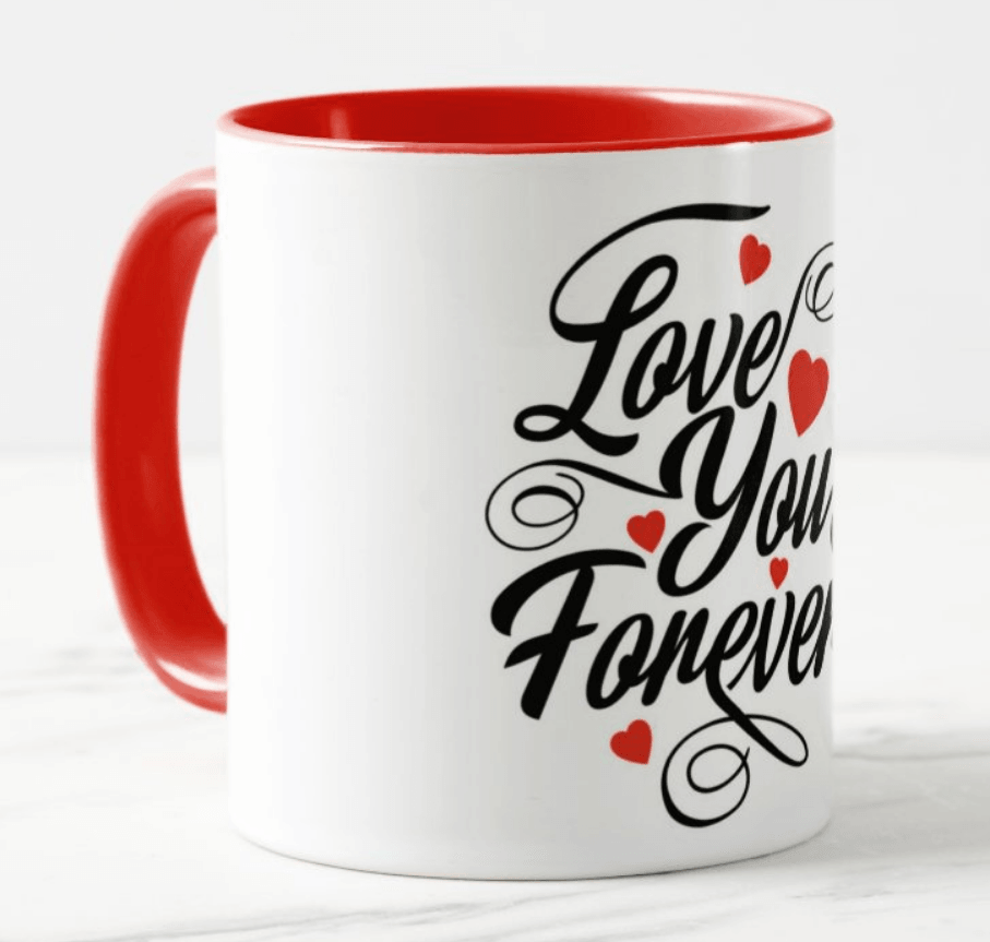 Love You Forever Valentines Mug - Rim and Inside Red ALL PARTY SUPPLIES Pretty UR Party   