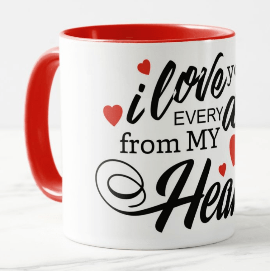 Love You Valentines Mug - Rim and Inside Red ALL PARTY SUPPLIES Pretty UR Party   