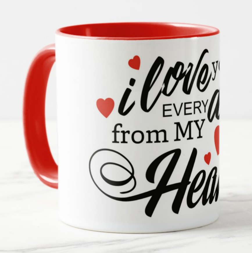 Love You Valentines Mug - Rim and Inside Red ALL PARTY SUPPLIES Pretty UR Party   