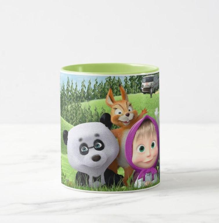 Personalised Masha and The Bear Mug - Green RETURN GIFTS Pretty UR Party Default Title  