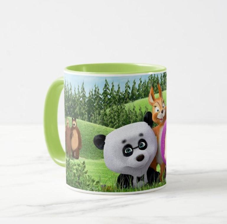 Personalised Masha and The Bear Mug - Green RETURN GIFTS Pretty UR Party   