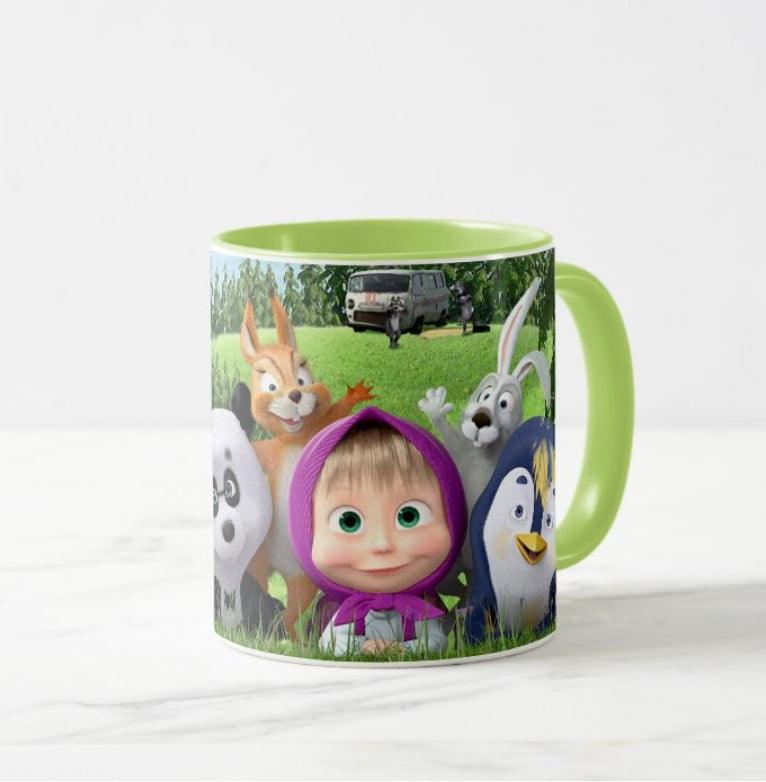 Personalised Masha and The Bear Mug - Green RETURN GIFTS Pretty UR Party   