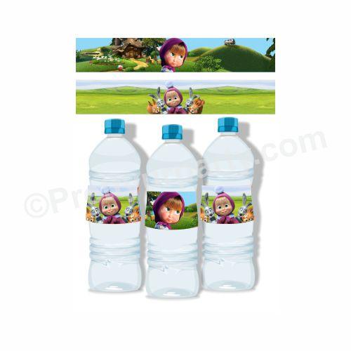 Masha and The Bear Theme Water Bottle Labels THEME PARTIES Pretty UR Party Default Title  