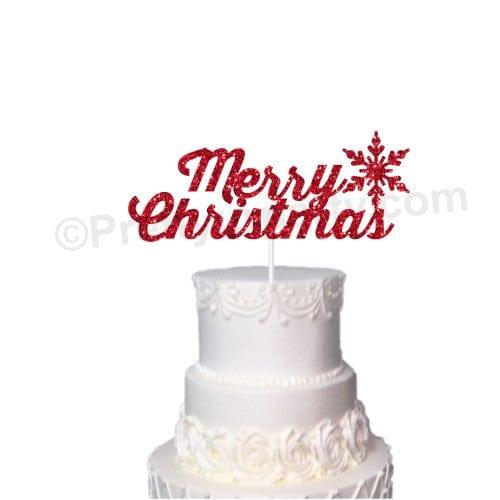 Red Merry Christmas Cake Topper HANDCRAFTED Pretty UR Party   