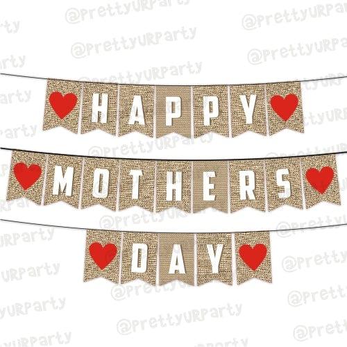 Red Hearts and Brown Mothers Day Bunting ALL PARTY SUPPLIES Pretty UR Party   