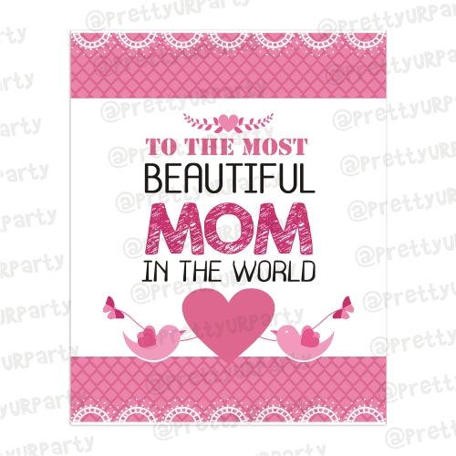 Mothers day Most Beautiful Mom Card ALL PARTY SUPPLIES Pretty UR Party   