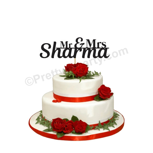 Mr and Mrs with Surname Cake Topper HANDCRAFTED Pretty UR Party   