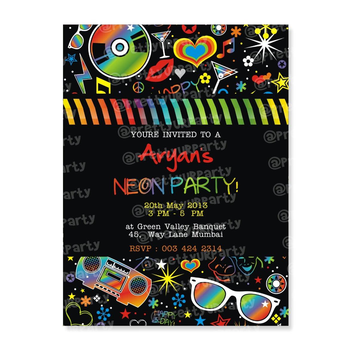 Neon Theme E-Invitations THEME PARTIES Pretty UR Party   