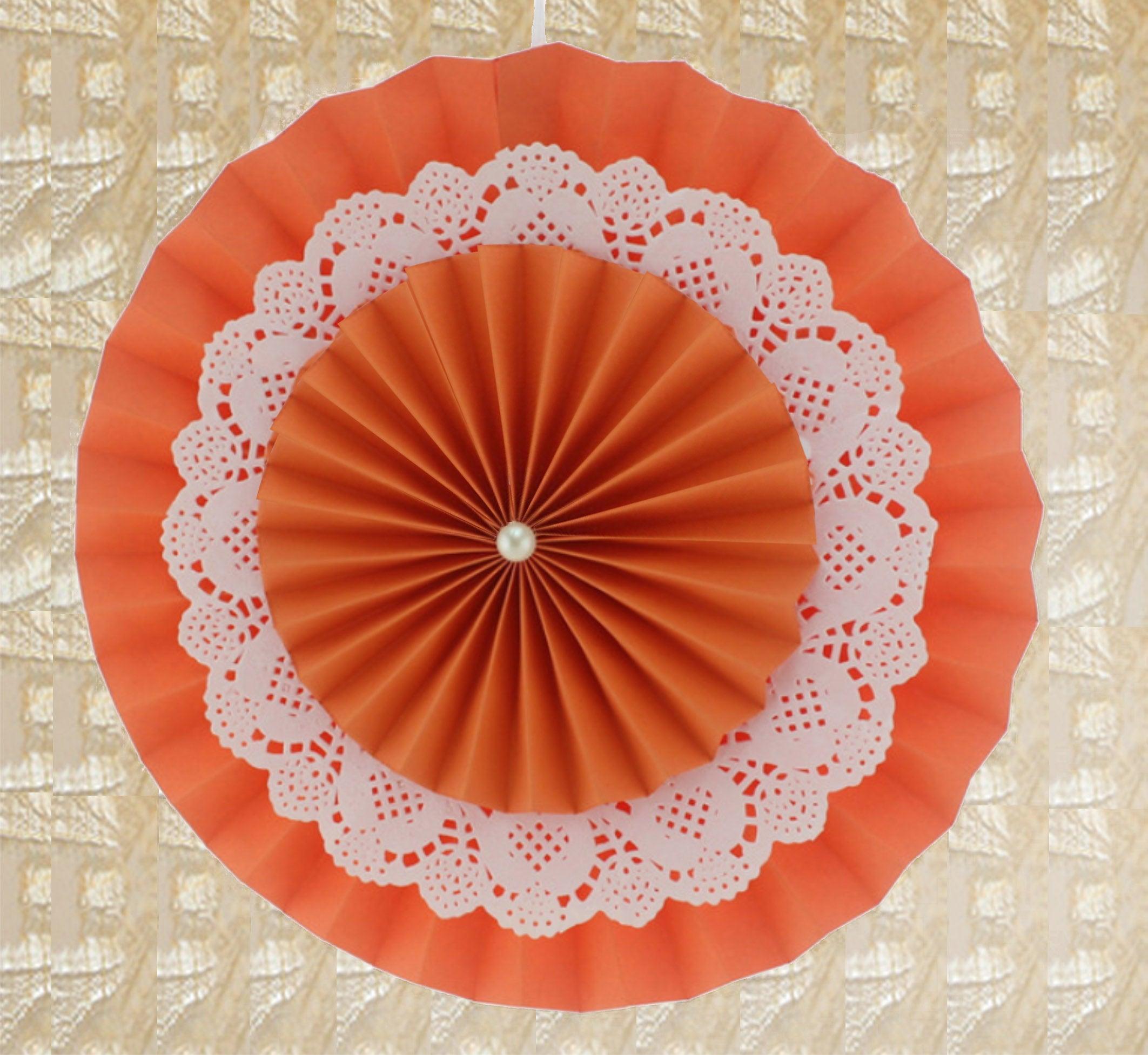 Orange Rosette Paper Fans with Doily ALL PARTY SUPPLIES Pretty UR Party   