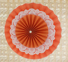 Orange Rosette Paper Fans with Doily - Big ALL PARTY SUPPLIES Pretty UR Party   