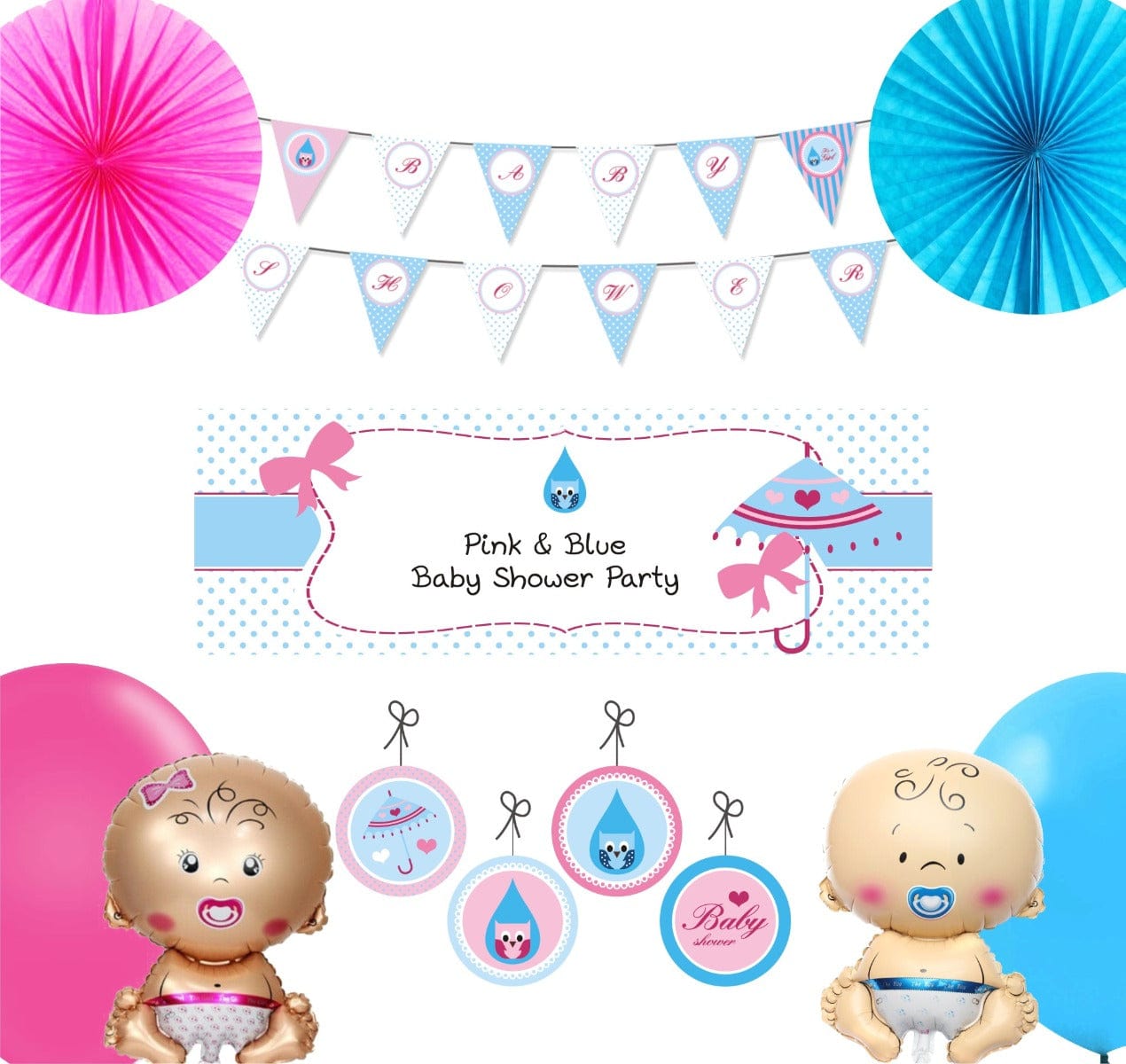 Pink and Blue Baby Shower Decorations Package BABY SHOWER Pretty UR Party   